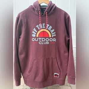 Vans Outdoor Club Hoodie 🌄 Retro Trail Graphic – Size S – Maroon & Mint